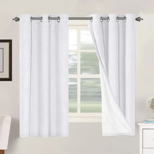 Vista 109 de H.VERSAILTEX Cortinas 100% opacas con aislamiento térmico, texturizadas, de lino, con bloqueo completo de calor y luz, para sala de estar y Negro