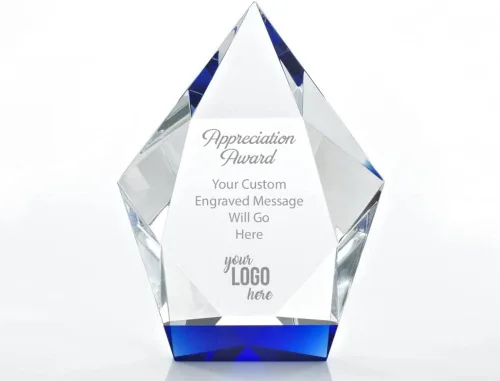 Vista 11 de Baudville Trofeo grabado – Cristal – Azul en la base – Premio para empleados – Grabado personalizado – Viene en caja de regalo