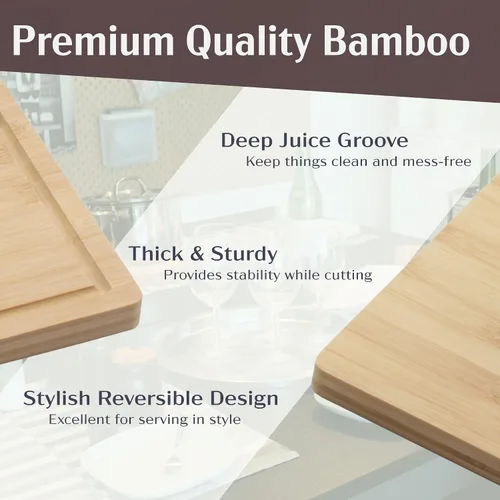Vista 6 de BambooMN Tabla de cortar de bambú - 15.75" x 11.75" x 0.75" - Ranurada - 1 unidad