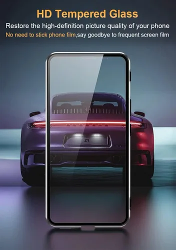 Vista 4 de QUIETIP Funda compatible con OnePlus 10 Pro, marco de metal magnético de vidrio templado transparente + policarbonato duro con parte trasera mate