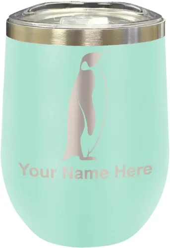 Vista 28 de LaserGram Vaso de vino de acero inoxidable de doble pared, pingüino, grabado personalizado incluido (negro)
