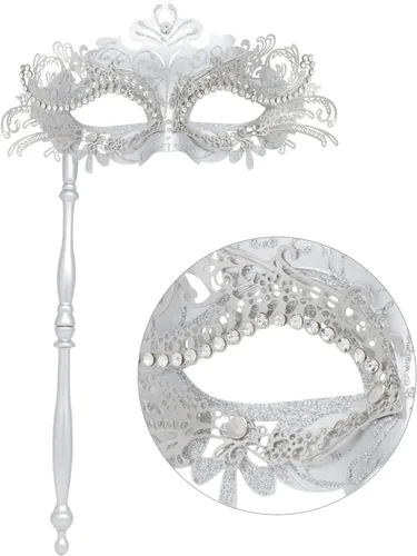 Vista 5 de Coddsmz Juego de máscaras para parejas con palo de sujeción, máscaras venecianas de Halloween, máscaras de Mardi Gras, máscara de disfraz de fiesta