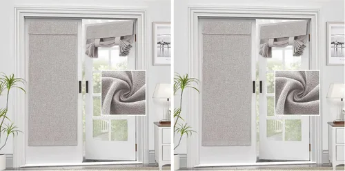 Vista 12 de H.VERSAILTEX - Cortinas para puerta francesa de lino con textura, persianas de privacidad impermeables para ventana de cocina, oscurecimiento