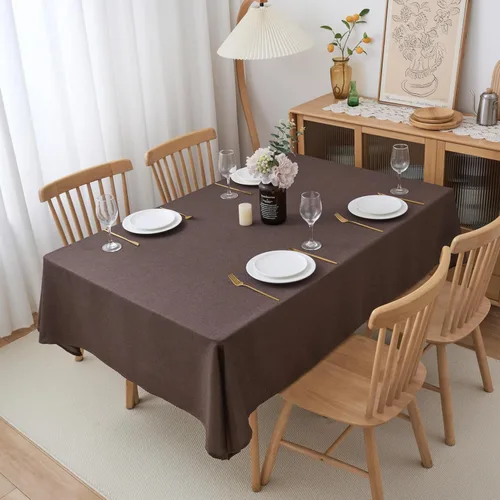 Vista 5 de NLMUVW - Mantel de lino marrón para mesas cuadradas, mantel pequeño de chocolate con textura de granja, resistente al agua, mantel para cocina