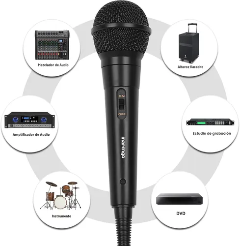 Vista 3 de Marengo Micrófono de Mano con Cable, Micrófono Vocal Dinámico Cardioide con Cable de 13 pies e Interruptor de Encendido/Apagado, Idealmente Adecuado