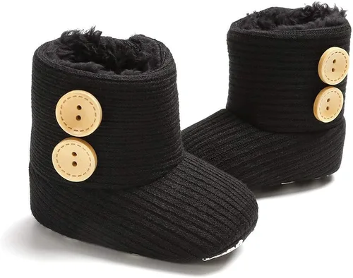 Vista 3 de HsdsBebe Botas de nieve para bebés, niños y niñas, con botones de primera calidad, antideslizantes, suela suave, zapatos de cuna cálidos