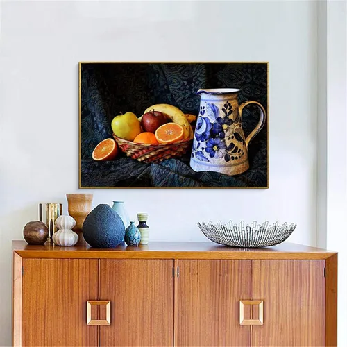 Vista 2 de Impresión en lienzo, Cuadros de alimentos, frutas, verduras, cesta, fresa, cartel, sala de estar, arte de pared, lienzo, decoración, imágenes