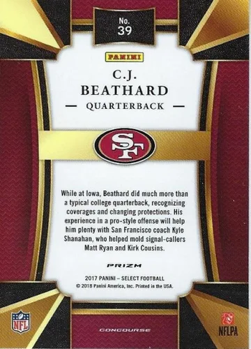 Vista 2 de 2017 Panini Select #39 C.J. Beathard San Francisco 49ers Concourse