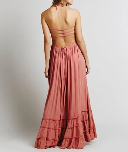 Vista 2 de R.Vivimos - Vestido largo de verano de algodón sin espalda, sexy