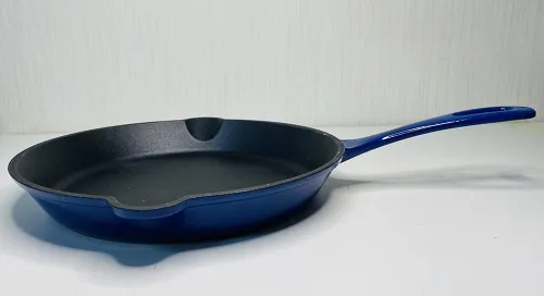 Vista 3 de HAWOK Sartén esmaltada de hierro fundido, sartén, DIA.10 pulgadas, con cubierta de asa, azul Azul marino