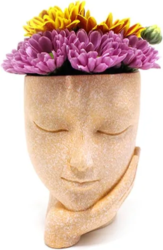 Vista 9 de FOMIYES Maceta de flores para suculentas, bonita resina de cactus, ojos cerrados, exteriores, interiores, jardín, patio, césped, decoración de baño