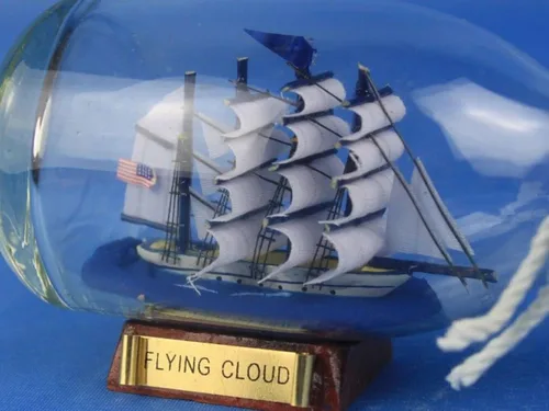 Vista 5 de Hampton Nautical Flying Cloud Ship en botella de vidrio, 5 pulgadas, color marrón