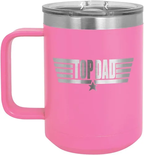 Vista 11 de TOP DAD Taza de café negra de 15 oz con tapa deslizante Taza de café de viaje aislada Ideas de regalos del día del padre de hijo o hija