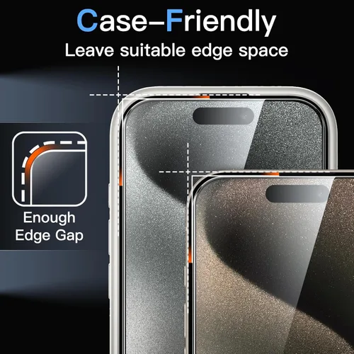 Vista 7 de JETech 9H+ - Protector de pantalla inastillable para iPhone 15 Pro de 6.1 pulgadas, película de vidrio templado de grado militar con herramienta