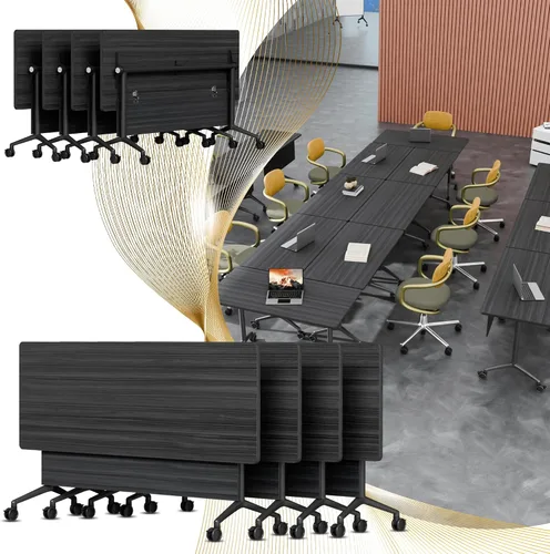 Vista 17 de Mesa de conferencia plegable con ruedas, mesa de entrenamiento abatible de W-nogal
