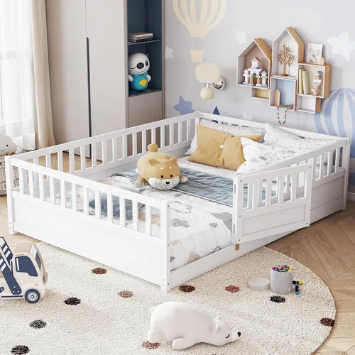 Vista 12 de Cama Montessori de tamaño matrimonial con estantería, luces, listones y Luces grises