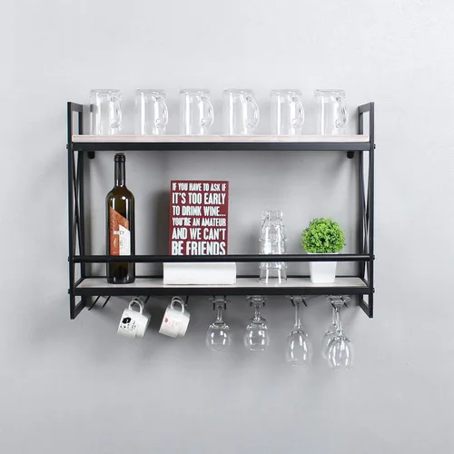 Vista 11 de MBQQ Estantes de vino rústicos montados en la pared con soporte para vidrio de 6 vástagos, estante de vino industrial de metal de 23.6 pulgadas