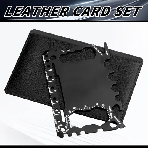 Vista 6 de Cholemy 1 cartera para tarjetas de crédito, multiherramienta 46 en 1, herramienta de bolsillo de supervivencia de metal de acero inoxidable