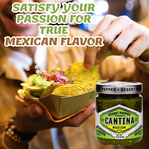 Vista 4 de Desert Pepper Trading Company Cantina Salsa, verde medio, 16 onzas