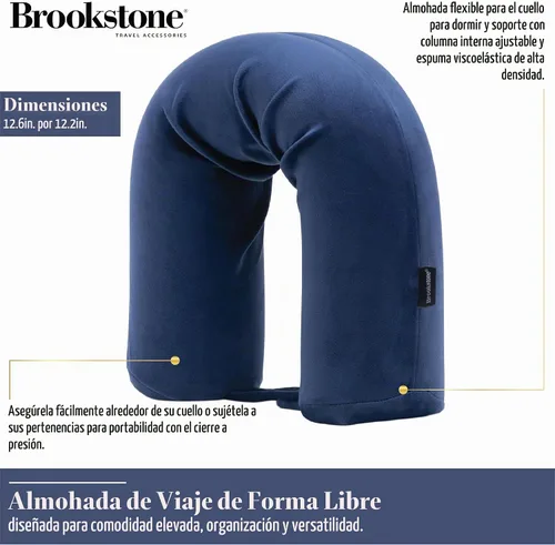 Vista 2 de Brookstone Free Form Almohada de Viaje - Almohada de Cuello de Viaje de Espuma Viscoelástica Ligera y Flexible para Dormir, Automóvil, Avión y Azul