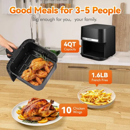 Vista 3 de Freidora de aire horno de 4.2 cuartos de galón, multicocina 8 en 1 con cesta antiadherente, freidora de aire con función preestablecida, cocina