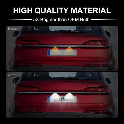Vista 2 de litzland Luces LED para matrícula, compatibles con Audi A3 S3 A4 S4 A6 S6 A8 S8 Q7 RS4 lente transparente, lámpara LED para matrícula, paquete de 2