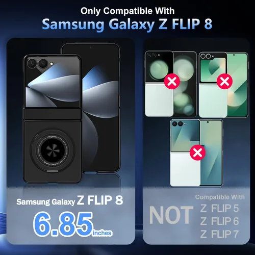 Vista 2 de Hekodonk Funda para Galaxy Z Flip 8 con soporte giratorio de 360º, compatible con MagSafe, protector de pantalla frontal, soporte de anillo Todo