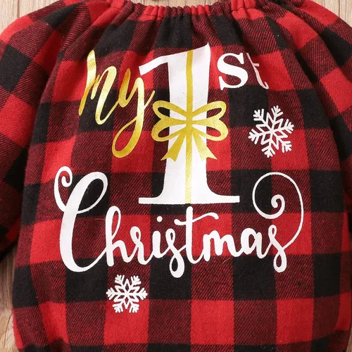 Vista 6 de Baby Girls Christmas Dress with Bow Headband Red Plaid Dress Long Sleeve Tulle Tutu Princess Party Dress Winter Clothes