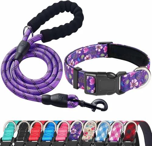 Vista 11 de Ladoogo collar reflectante para perro con acolchado de neopreno suave, collares de nylon transpirables y ajustables para perros pequeños, medianos