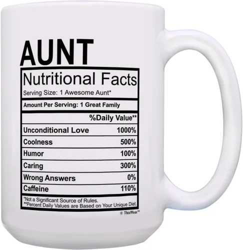 Vista 13 de ThisWear Regalos para el día de la madre para tía, etiqueta de datos nutricionales, regalos divertidos para tía, regalo de broma, taza de café