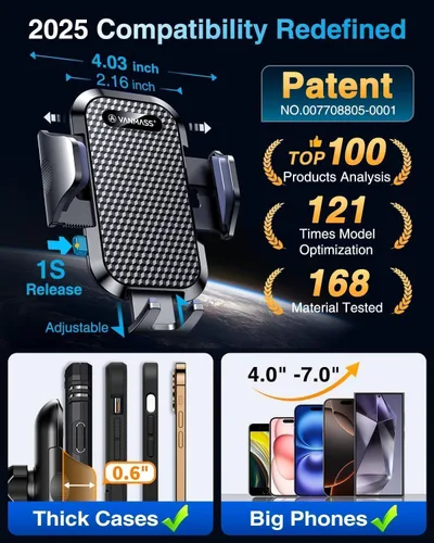 Vista 5 de VANMASS [Versión Pro] Soporte Universal para Teléfono de Coche [Ventosa Super 2025] Soporte para Teléfono de Coche, Soporte para Teléfono Celular