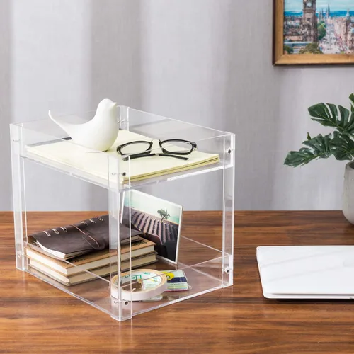 Vista 2 de MyGift Organizador de cartas de acrílico transparente de 2 niveles, tamaño A4, organizador de documentos de 2 niveles, soporte de papel de archivo