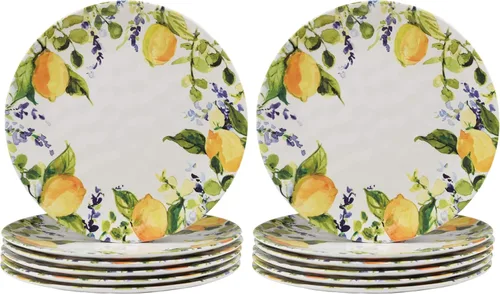 Vista 6 de Lemon Zest - Juego de 6 platos llanos de melamina, platos irrompibles para exteriores para cenar en el patio, fiestas de jardín, barbacoas