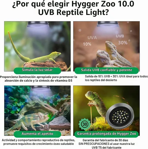 Vista 4 de UVB Light for Reptiles with Dimming, LED UVB Light Bulb Fixture for Bearded Dragon Gecko Lizard Turtle Snake, Adjustable Brightness UVA UVB Lamp for