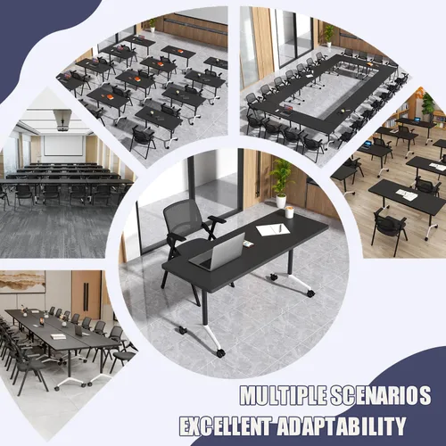 Vista 7 de Paquete de 6 mesas de conferencias plegables, mesa de entrenamiento móvil Negro 1