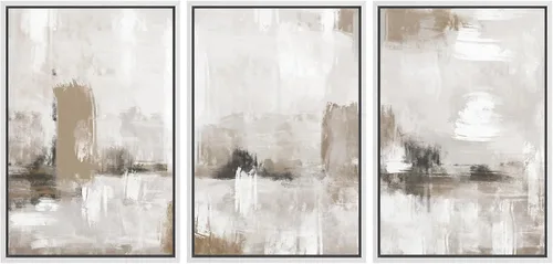 Vista 187 de SIGNFORD - Set de obras de arte en lienzo enmarcado para pared, ilustraciones abstractas de neblina del desierto en tonos neutros beige y marrón