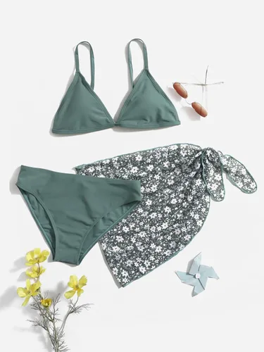 Vista 3 de SHENHE Traje de baño de 3 piezas para niña, con tirantes delgados, triangular, con salida de baño para playa