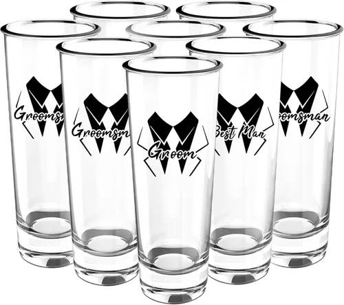 Vista 9 de Juego de vasos de chupito para padrinos de boda de 8 a 2 onzas con base pesada para whisky, tequila, vodka, regalos únicos para padrinos de boda