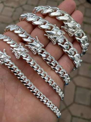 Vista 4 de Cadena o pulsera de eslabones cubanos Miami de plata de ley 925 maciza, para hombre real, 0.197-0.551 in, 7-30 pulgadas, hecha a mano en Estados