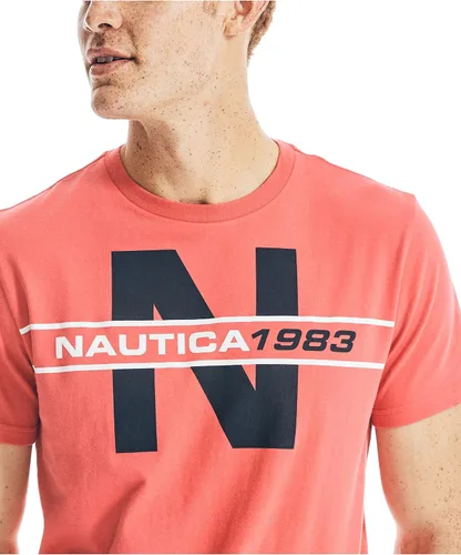 Vista 4 de Nautica Camiseta de manga corta para hombre, 100% algodón, diseño náutico, Rojo True