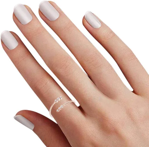 Vista 5 de Samaira Jewelry Bisel Natural Diamond Accent Bypass Anillo apilable ajustable en plata de ley 925 chapada en oro de 14 quilates para mujer