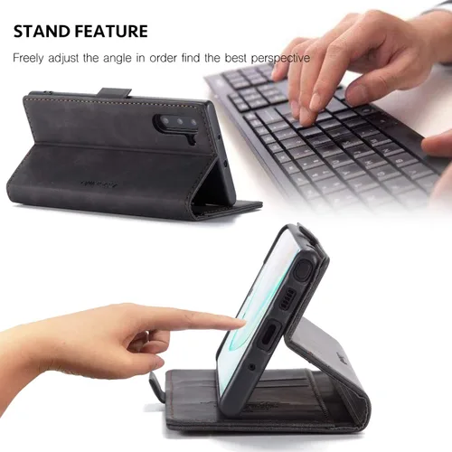 Vista 5 de Funda para Samsung Galaxy Note 10, funda tipo cartera para Galaxy Note 10, funda protectora de piel sintética con soporte magnético y ranuras