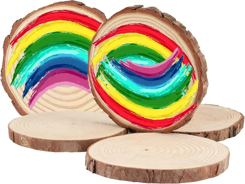 Vista 6 de 12 piezas de rebanadas de madera de 6.3 a 6.7 pulgadas para manualidades, rondas de madera sin terminar con corteza, discos redondos de madera