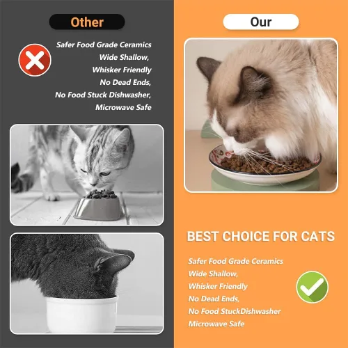 Vista 7 de Cuencos de cerámica para gatos, platos antideslizantes para gatos, paquete de 3 cuencos de comida para gatos, antifatiga y antibigotes, platos