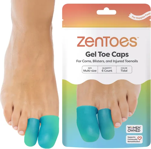 Vista 11 de ZenToes Paquete de 6 protectores de gel para los dedos de los pies, amortigua y protege para proporcionar alivio de uñas perdidas o encarnadas, Beige