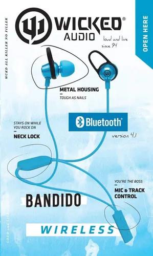 Vista 6 de Wicked Audio Bandido - Auriculares inalámbricos Bluetooth con micrófono y control de pista (azul)
