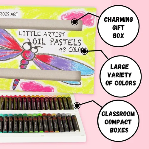 Vista 3 de Pasteles al óleo para niños, 48 colores pasteles para niños, suministros de arte perfectos para el aula, fáciles de mezclar con colores vibrantes