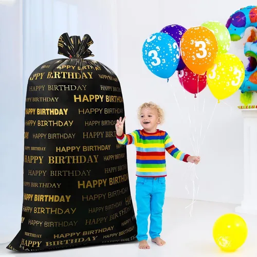 Vista 5 de Leinuosen 2 bolsas de regalo grandes de 70 pulgadas, color negro y dorado, bolsas de regalo de plástico de gran tamaño con cuerdas para fiestas