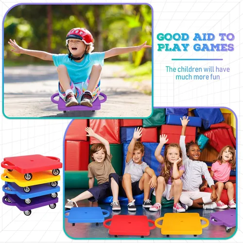 Vista 6 de Jerify 4 piezas de patinete deportivo a granel con asas, ruedas de plástico, patinete deportivo plano para niños, gimnasio, actividades