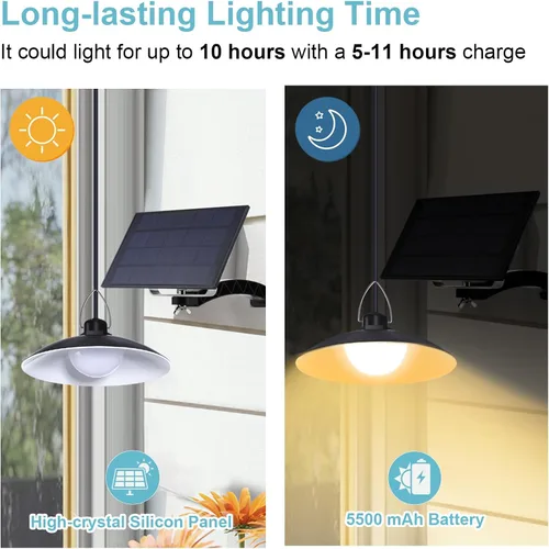 Vista 5 de Luces colgantes solares para exteriores IP65 impermeables, 4 cabezales de luces solares con interruptor remoto de encendido/apagado, regulables
